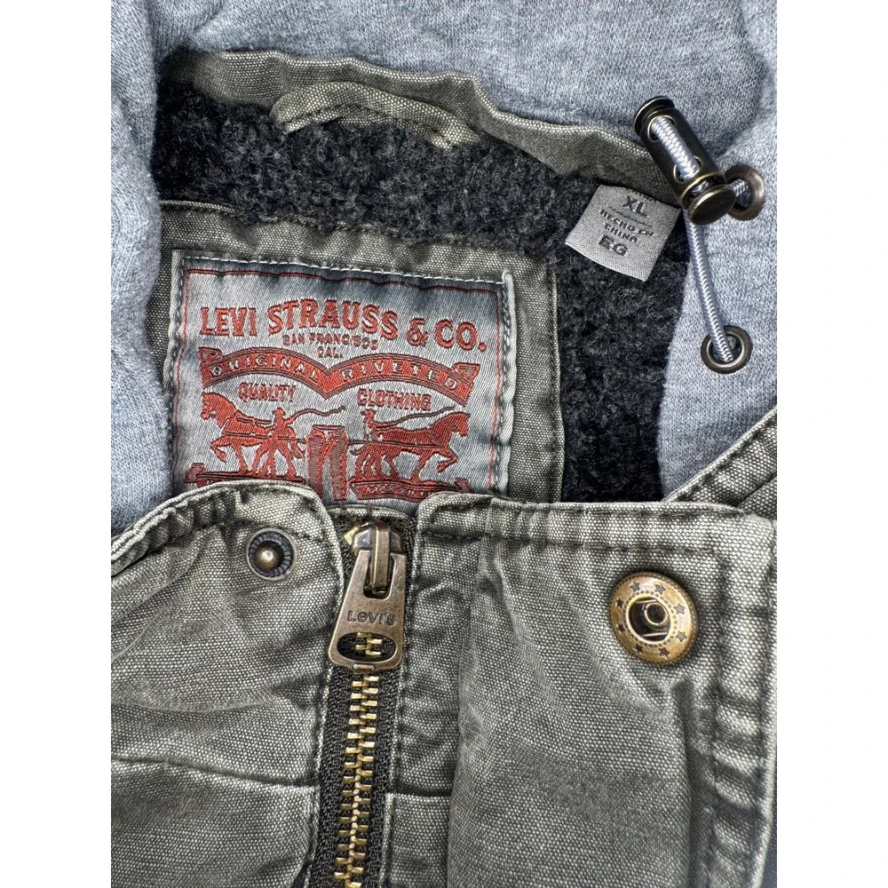 Levi's Field Jacket Sherpa Lined Mens XL Faded Olive Green Hooded Workwear